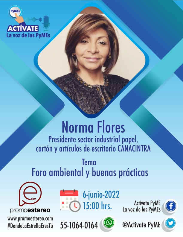 ActivatePyme's tweet image. Entrevista 6 de junio 22 /15 hrs., el programa “ACTIVATE PYME” La Voz de la Pymes. 
NORMA FLORES
PRESIDENTE
SECTOR INDUSTRIAL PAPEL, CARTON Y ARTICULOS DE ESCRITORIO DE CANACINTRA
TEMA: 
FORO AMBIENTAL Y BUENAS PRACTICAS
Por: 
facebook.com/profile.php?id…
mixlr.com/promo-estereo