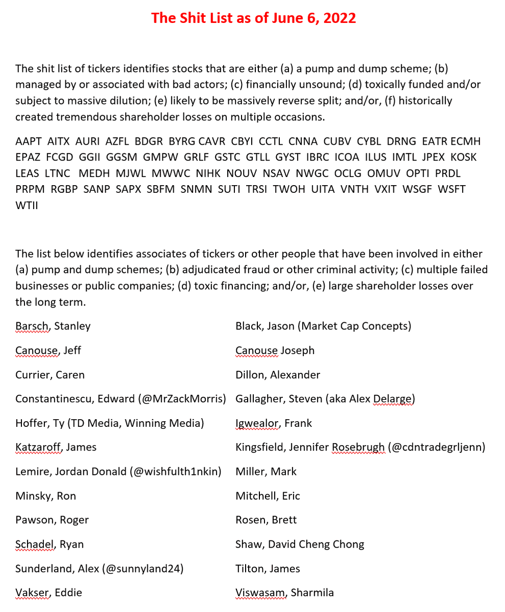 SharpsShitList's tweet photo. The Shit List as of June 6, 2022 https://t.co/m9bw9sHrFe