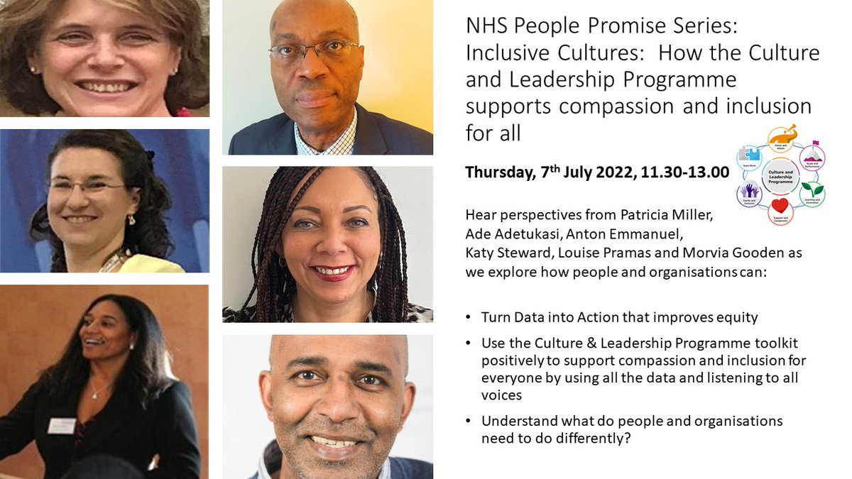 REGISTRATION LIVE: Join us for 3rd learning event in our NHS People Promise Culture Series: Inclusive Cultures: How the Culture & Leadership Programme Positively Supports Compassion & Inclusion for all. Book now: bit.ly/3GROII4 @people_nhs #culture @P_MillerNHS