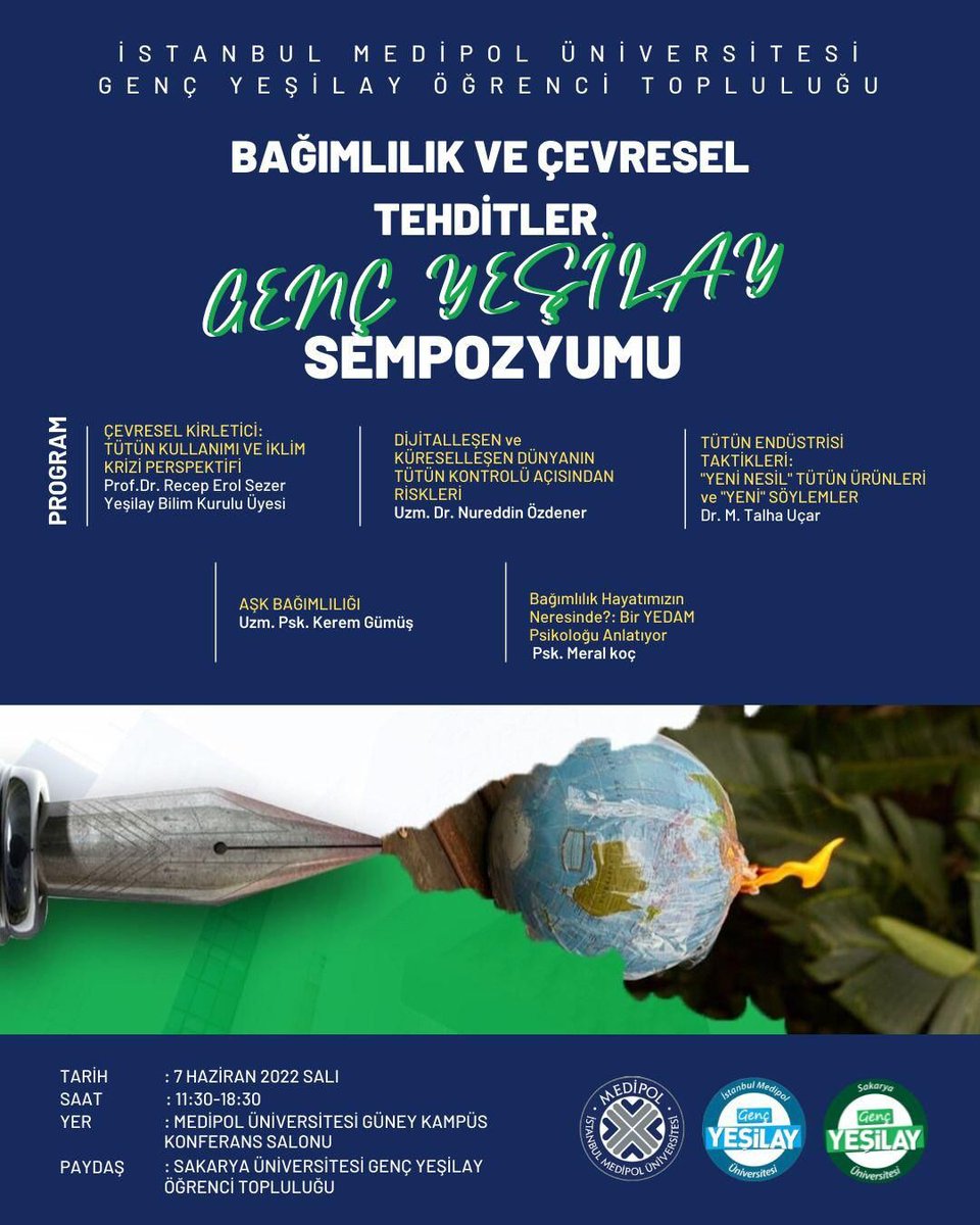 saugencyesilay's tweet photo. İstanbul Medipol Üniversitesi  ve Sakarya Üniveristesi Genç Yeşilay topluluğu ile birlikte güney kampüste yarın bir araya geliyoruz .
Hepinizi etkinliğimize bekliyoruz🥳💚
@1920yesilay @yesilaysakarya @medipolgencyesilay #İyiKiYeşilayVar #sempozyum #etkinlik #çevre #bağımlılık https://t.co/4jRvgRxQQ9