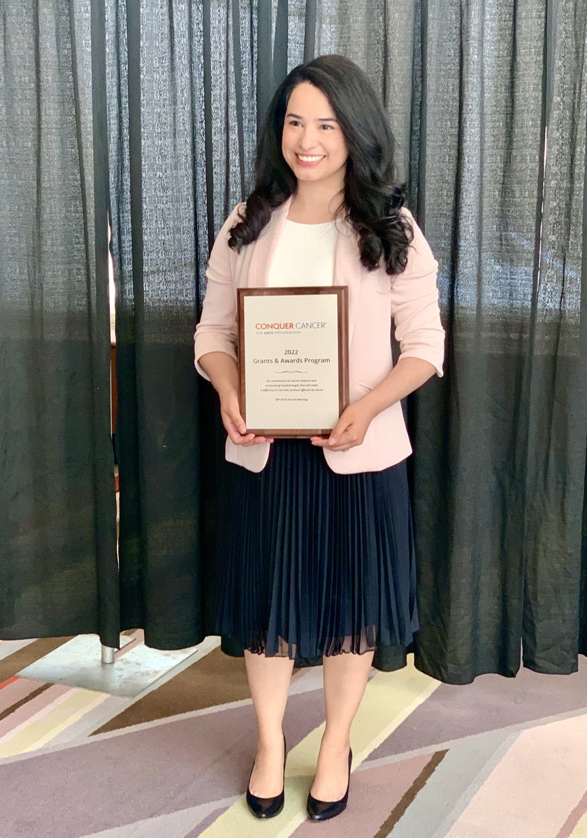 Back home from @ASCO! Excited and grateful to @ConquerCancerFd to have received the Women Who Conquer Cancer YIA in Recognition of an Outstanding Latina Researcher alongside the amazing @AnaVManana. Thank you, @manalipatelmd for your mentorship and guidance.