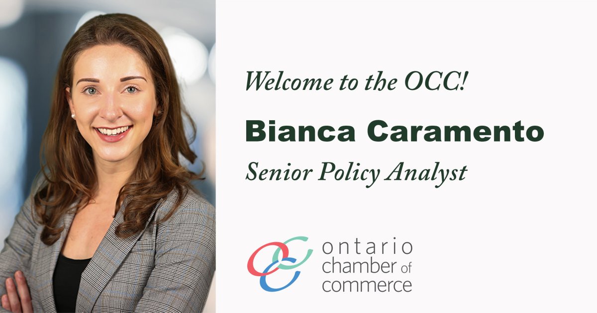 The <a href="/OntarioCofC/">Ontario Chamber</a> welcomes Bianca Caramento as the OCC's newest Senior Policy Analyst.

Bianca will work with our members to develop evidence-based policies and advance the OCC's advocacy agenda. 

Welcome and congratulations, Bianca!