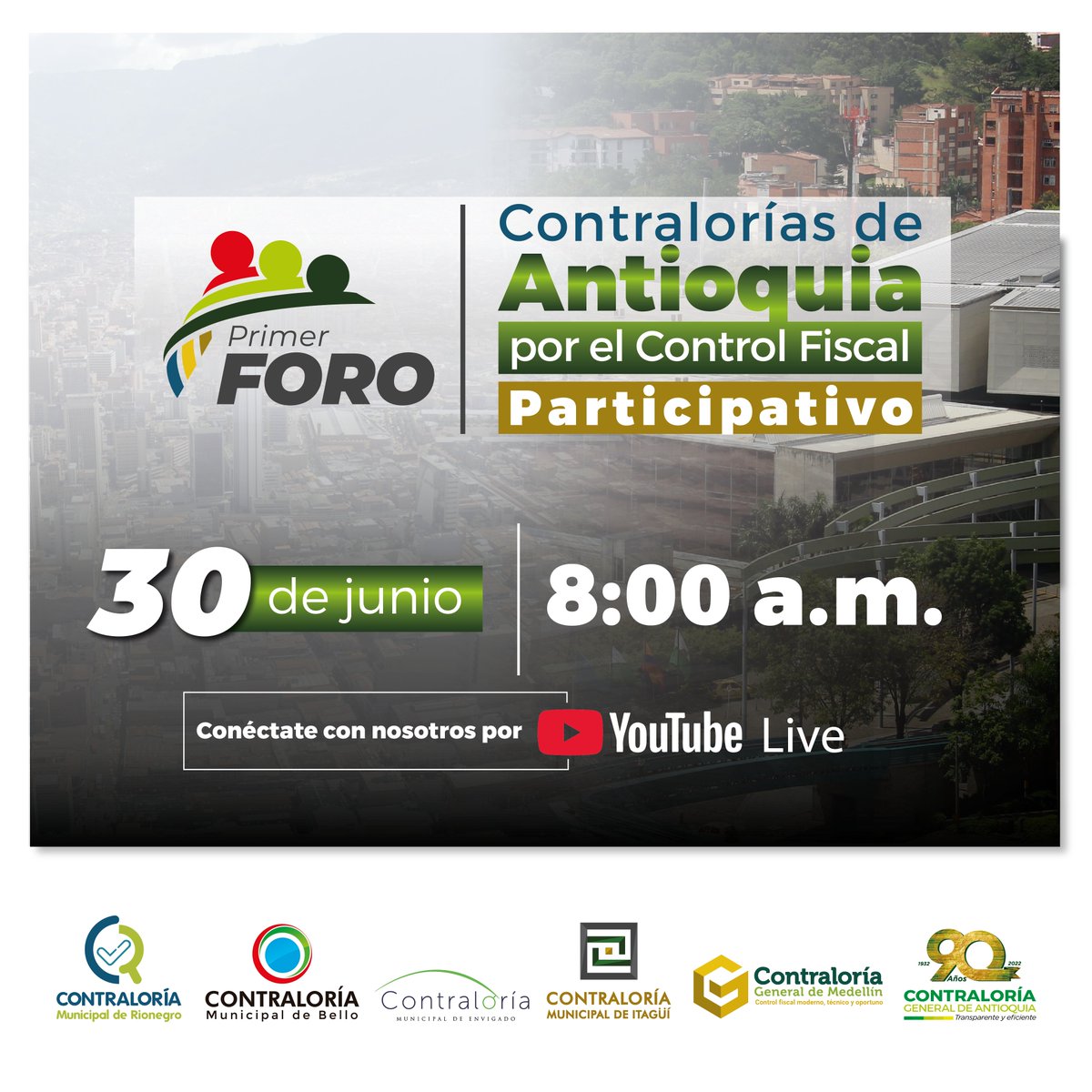 controlitagui's tweet photo. "#ContraloríasAntioquia | Las Contralorías 🔎 territoriales de Antioquia, tenemos el gusto de invitarte al Primer “Foro por el Control Fiscal Participativo”. 

Conéctate 📲💻 a través de YouTube Live

 #ControlFiscalParticipativo" https://t.co/6v4QQ9KuGD