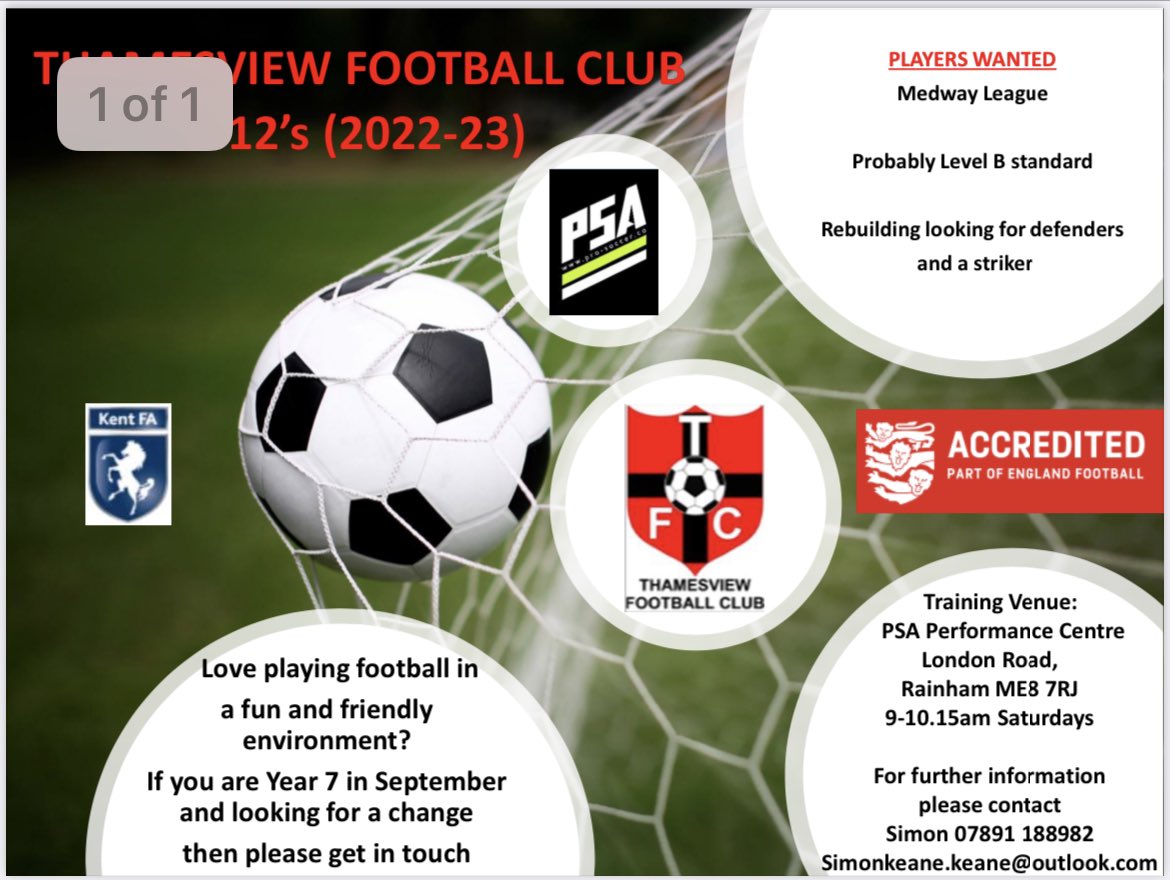 ThamesviewFC's tweet photo. Our u12s for the 2022-23 season are looking for additional players @KentFA @MedwayDistrict @sportonyourDS https://t.co/IeBPF53wev