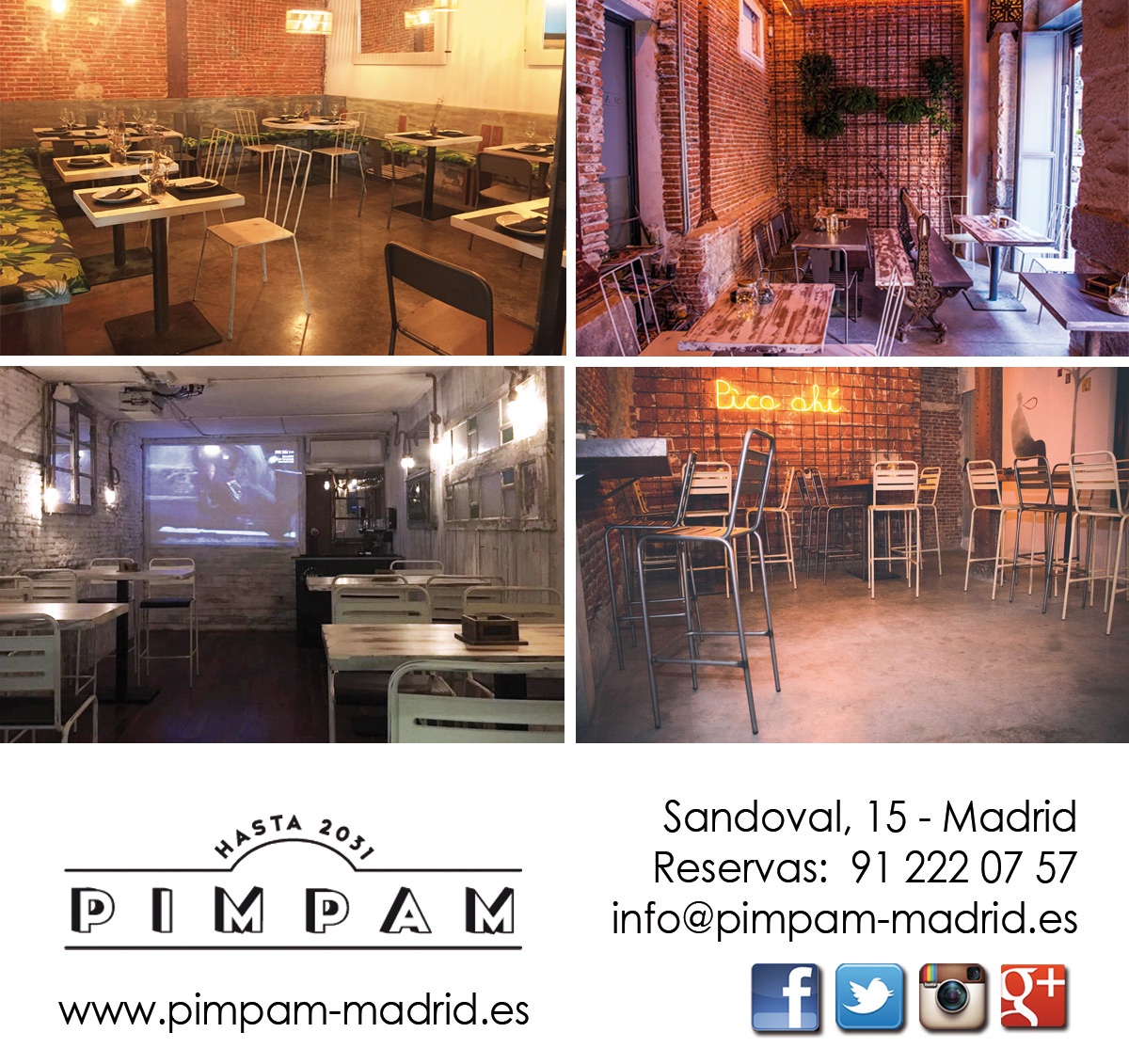 pimpammadrid's tweet photo. En #PIMPAMMadrid contamos con diferentes espacios que se adaptan a tus necesidades... La zona de mesas altas, el salón, la terraza y un espacio dedicado para #eventos y grupos grandes que prefieren más intimidad.
Cada rincón de nuestro #PIMPAM es especial.
https://t.co/xhLlvWBOGM https://t.co/asxySWhbFq