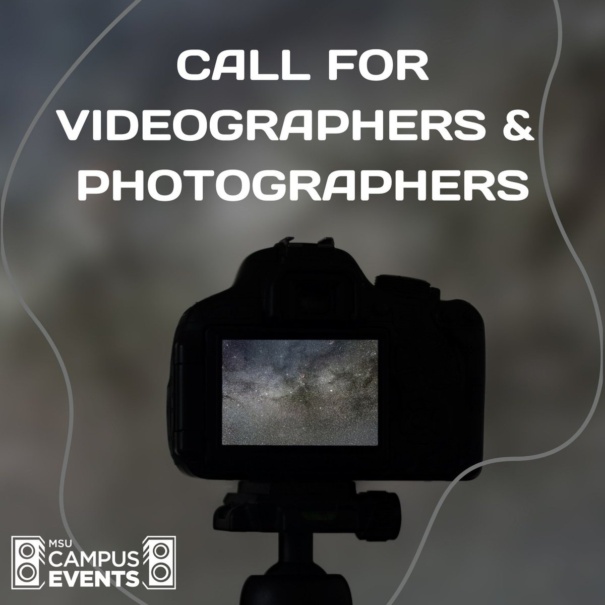 msucampusevents's tweet photo. Attention Marauders!

MSUCampusEvents is looking for photographers and videographers to create memorable videos and capture photos to cherish for a lifetime!

If you have any questions or if you'd like to send us your portfolio, please email eventspromo@msu.mcmaster.ca. https://t.co/YZ65UtZkwE