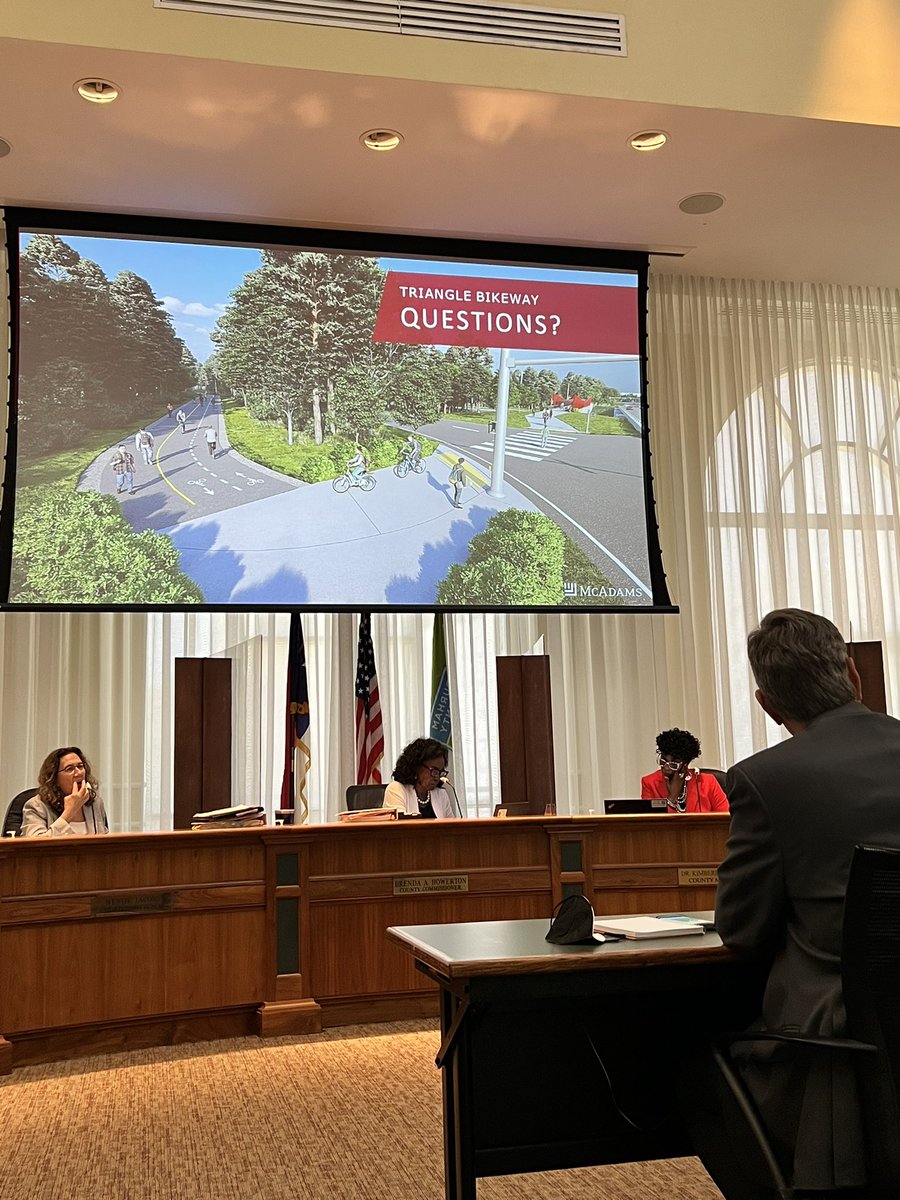 LeoForDurham's tweet photo. Currently at the @DurhamCounty commissioners meeting listening in on the proposal for the #TriangleBikeWay study. Next up, #TriangleTransit by @CityofDurhamNC transportation department. https://t.co/ALhWQLDOGx