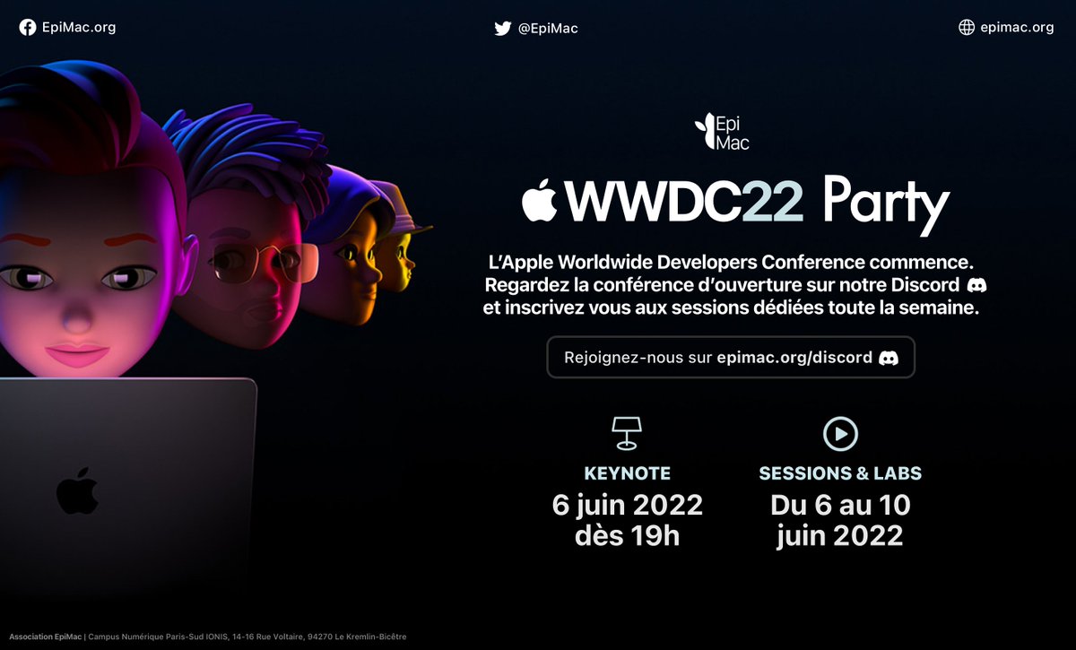 EpiMac's tweet photo. #WWDC22 — L'évènement annuel des développeurs #Apple, commence ce soir. Venez nous rejoindre sur @discord pour débriefer en live et durant toute cette semaine. ➡️ https://t.co/PM820AXuJT https://t.co/tokRy8j7Sq