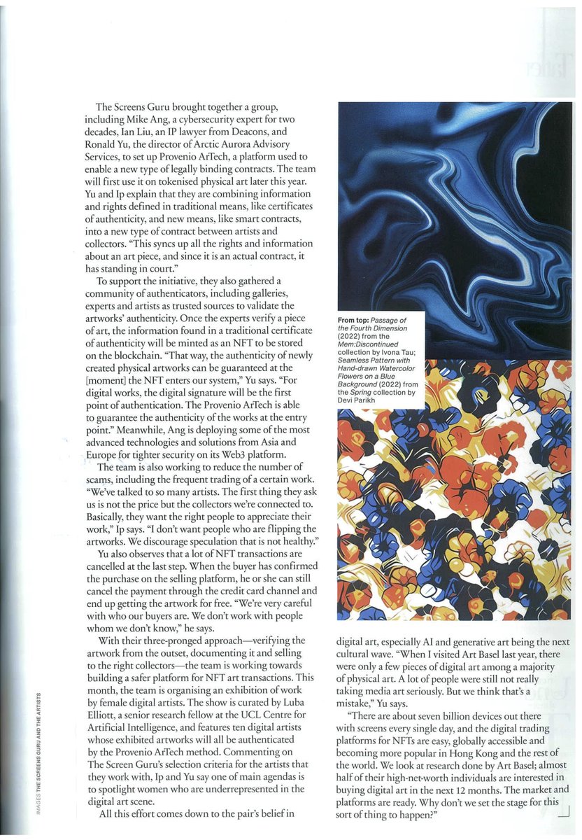 screensguru's tweet photo. Thanks #ZabrinaLo from @tatlerasia
 for the interview.  Our co-founders @uyretep &amp; @ip_wai_lung share how NFT tech can be used for documenting the value of art.

You will see all these in the upcoming all woman AI art show “trust the bloom” coming late June.

#screensguruio https://t.co/fl6j6QBcNC