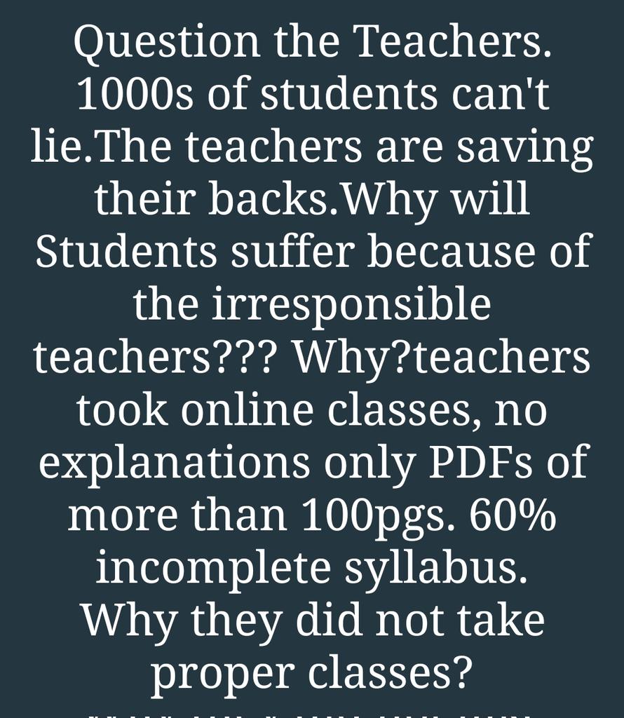 Rupanjandas715's tweet photo. Question the teachers!

@MamataOfficial @jdhankhar1 @basu_bratya @abpanandatv
#REVOKE_IPS_RUPESH_KUMAR
#CUwantOnlineExam 
#wewantEqality 
#CUwantOnlineExam 
#CUDemandsOnlineExam https://t.co/jEi7tVVBiN