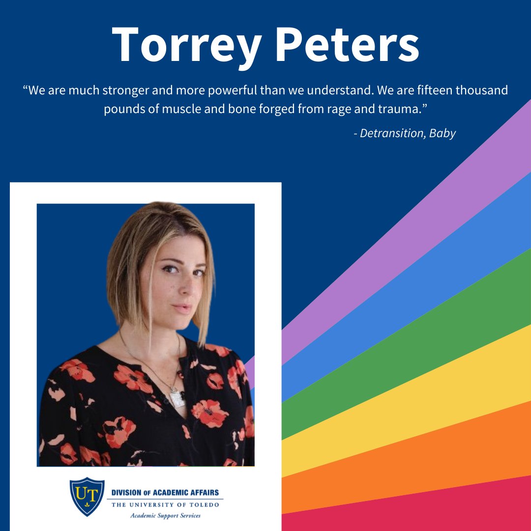 UToledoWC's tweet photo. Our next featured LGBTQ+ author is Torrey Peters! Her novel, Detransition, Baby,  won the 2021 PEN/Hemingway award for debut fiction. Stay tuned for her upcoming collection of novellas, Infect Your Friends and Loved Ones, which will be published in 2023. https://t.co/pa4AT11pxc