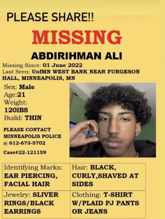 Please keep a look out for Abdi. He is one of our loved alumni and he went missing near Minneapolis a few days ago. If you see him, please contact any local authorities. Thanks