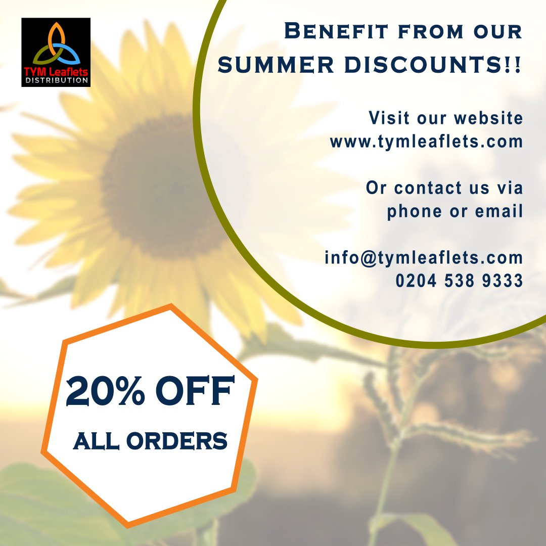 tymleaflets's tweet image. TYM is back online and we are starting off by offering a staggering 20% discount off all orders!

#leafletmarketing #marketing #SmallBusiness