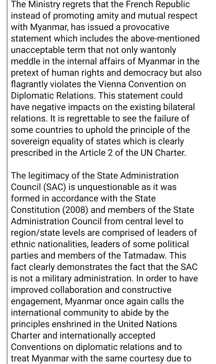 MayWongST's tweet photo. #Myanmar #military hits out at the #US &amp; #France for condemning plans to execute 2 pro-democracy activists. Tries to argue  "everyone is treated equally under the law" &amp; "judicial system is independent". Calls statements "provocative" &amp; "irresponsible" #WhatsHappeningInMyanmar https://t.co/oQR8yEZygW