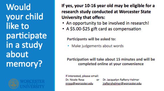 nicolerosa's tweet photo. Research opportunity for kids age 10-16 @WooState_Psych https://t.co/lt4KcNRvHf