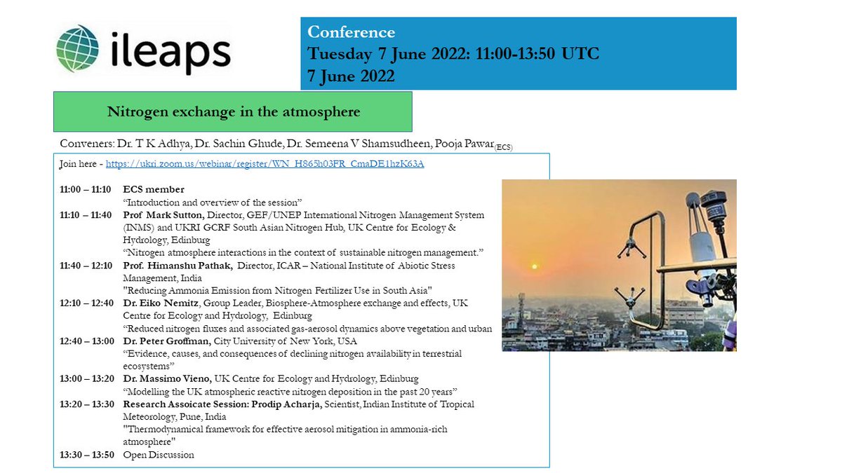 iLEAPS18's tweet photo. Less than a day to go...  iLEAPS Lite Conference 2022, third session on "Nitrogen Exchange in the Atmosphere".  
Register:  https://t.co/xnUVLurwXj
@Sachin_Ghude @SAMEECSN_iLEAPS @iLEAPS_ECSN @carBenPoulter @pallavienviron1 @FaresSilvano @MarkNitrogen https://t.co/J8EXpfhZfe