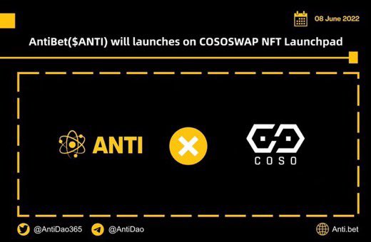 ysagvsz's tweet photo. 🔥@AntiBet20 $ANTI will launches on @cososwap 

📅NFT Launchpad Time:8th June 15:00-17:00（UTC+8）
#NFT Price:100 USDT=10,000,000 ANTI 

#Rewards:$1000+
1️⃣Follow @AntiBet20
2️⃣Join https://t.co/9e4YPRPusm&amp; https://t.co/JiQKvAQEFU and follow #AMA events to win rewards
3️⃣finish task https://t.co/A2NqpcMsWG