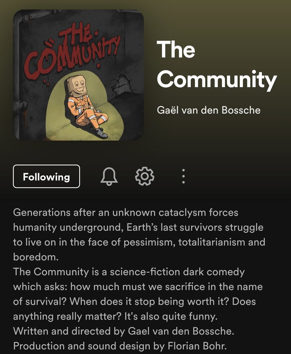 Oh go on have a listen, it's dark &amp; funny &amp; sci-fi-y

Spotify: tinyurl.com/bdcvsj59
Podcasts: availableon.com/thecommunity