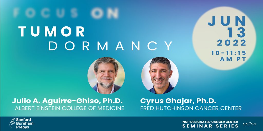 Don't miss Focus On: Tumor Dormancy, featuring Julio A. Aguirre-Ghiso, PhD (@JAguirreGhiso) of @EinsteinMed and Cyrus Ghajar, PhD, (@GhajarLab) of @fredhutch Hosted by Ze'ev Ronai, PhD and Moderated by Svasti Haricharan, PhD. Register for free: ow.ly/gtEB50JqvUU