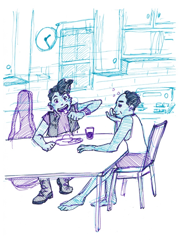 AbstractLaughtr's tweet photo. Monday morning sketch prompt - "A one time thing."

She swears it's just a one time thing, but he doesn't mind. He's always happy when his daughter visits home, even at 2am after a gig.

#art #illustration #sketch #prompt #onetimething #dad #home #midnightsnack https://t.co/32FE3iBmoO