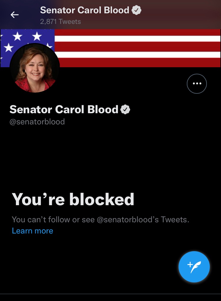 <a href="/GailRule1/">Gail Rule</a> Sen. Blood blocked me, too. The Nebraska ACLU threw a public fit about Republicans <a href="/SenatorFischer/">Senator Deb Fischer</a> and <a href="/Jean_Stothert/">Jean Stothert</a>  doing the same thing, but they turn a blind eye if you’re a Democrat.

<a href="/ACLUofNE/">ACLU of Nebraska</a> care to respond?

<a href="/1011_News/">10/11 News</a> <a href="/NE_Examiner/">Nebraska Examiner | Bluesky: @nebraskaexaminer.com</a> <a href="/ChrisDunkerLJS/">Chris Dunker</a>   <a href="/OWHnews/">Omaha World-Herald</a> <a href="/WOWT6News/">First Alert 6</a>
