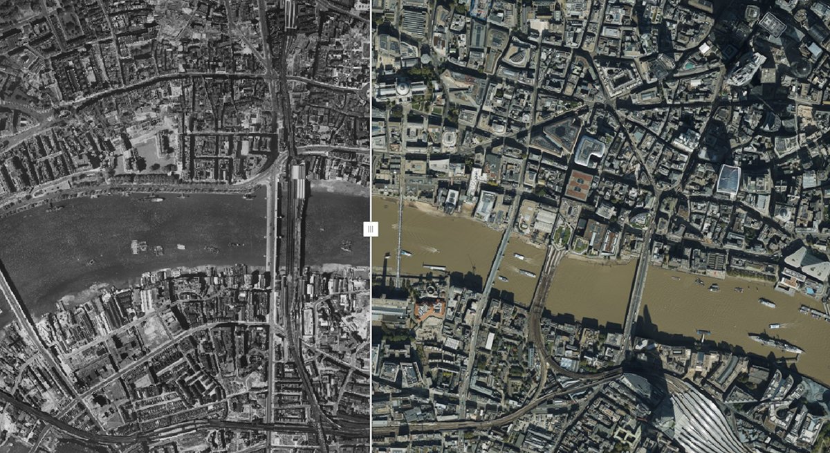 esriuk's tweet image. As we return from a weekend of Jubilee celebrations, Esri UK has a slice of history to share. We teamed up with @HistoricEngland and @Bluesky_int to explore how London has changed over the years using imagery data from 1948 to compare with modern London: ow.ly/lf7650JqEUP