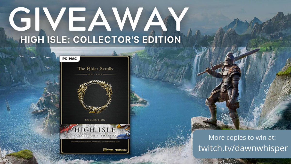 Dawnwhisper's tweet image. Want to #SetSailForHighIsle? Win a copy of Elder Scrolls Online: High Isle for PC!

🌊Follow &amp;amp; retweet to enter
🌊Winner chosen on Friday 10th June
🌊Includes all previous chapters

Thanks to Bethesda for providing this code. Good luck, everyone! #ESO
