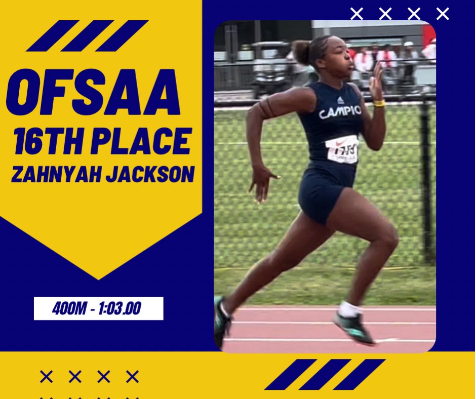 campiontrack's tweet photo. Congrats to Zahnyah Jackson on her performances at the 2022 @OFSAATrack championships in the junior girls division. #ArriveWinLeave https://t.co/skMX49DPW7