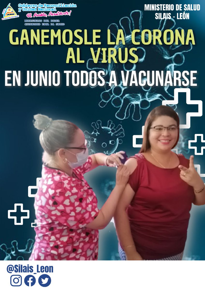 #4319FuerzaDeVictorias Buenos días #Nicaragua ☕💐
Junio continuamos Vacunacion💉 Contra #COVID19 

Practica  Medidas Prentivas
👉Lavado de manos con siempre
👉Uso de mascarillas y alcohol
👉Distanciamiento fraterno
👉Ante síntomas reporta al Ministerio de Salud
#LeónRevolución