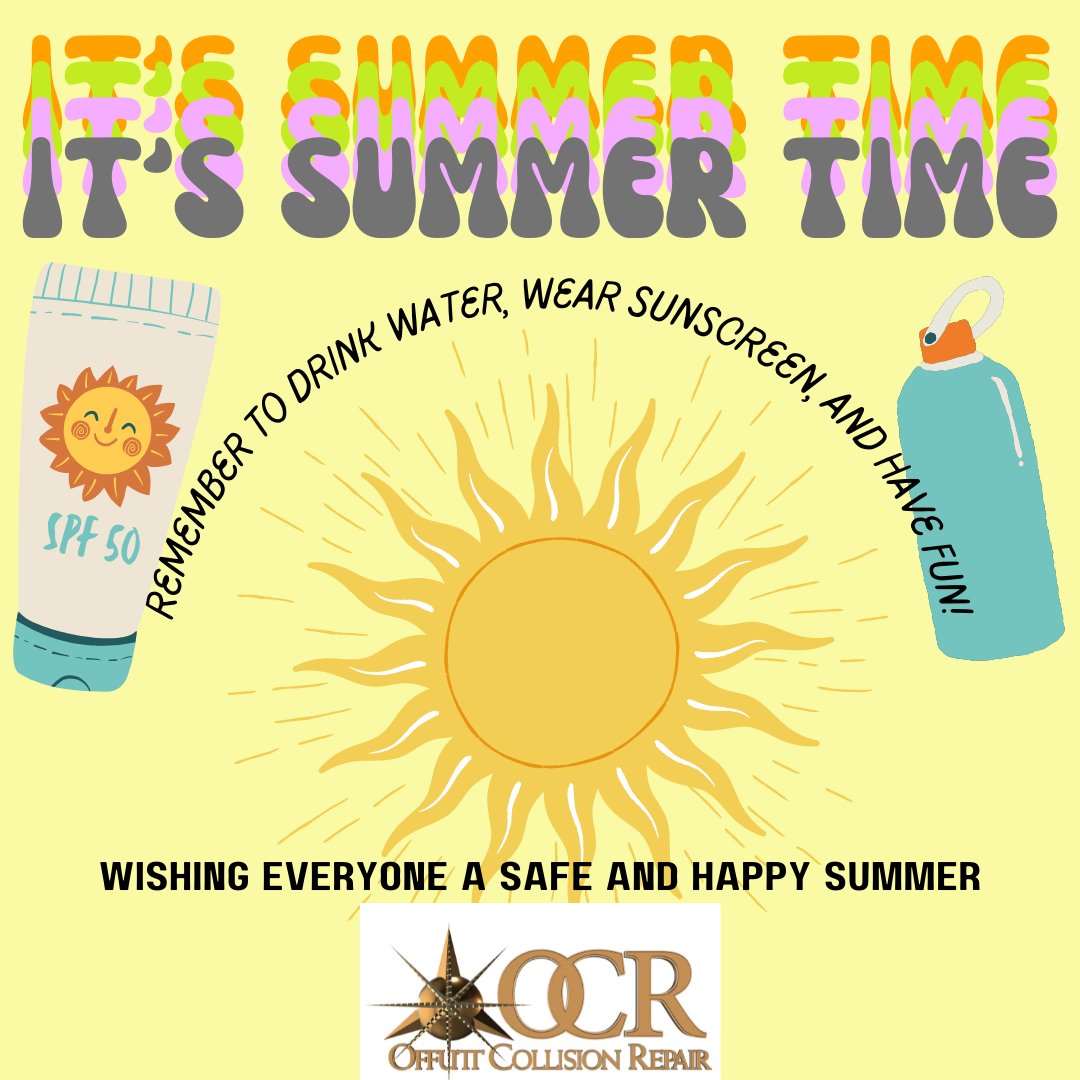 It might not officially be summer yet, but it is better to be early rather than late! Remember to stay hydrated and have fun! #AlmostSummer #DriveSafe #DrinkWater #Sunscreen #OffuttCollisonRepair #OCR #DrivenToAHigherStandard