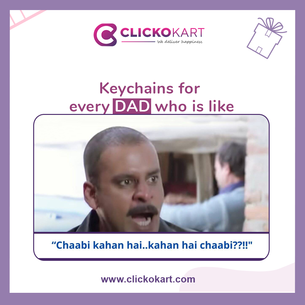clickokart's tweet photo. Though dads generally don't forget things lekin Chaabi cheez hi aisi hai, ache ache bhul jate hai.

Trendy keychains to gift your dad this Father's Day.
.
.
#personalizedgifts #clickokart #personalizedkeychains #giftsforfather #giftsforhim #Father'sDaySpecial https://t.co/E9hL06AwVN