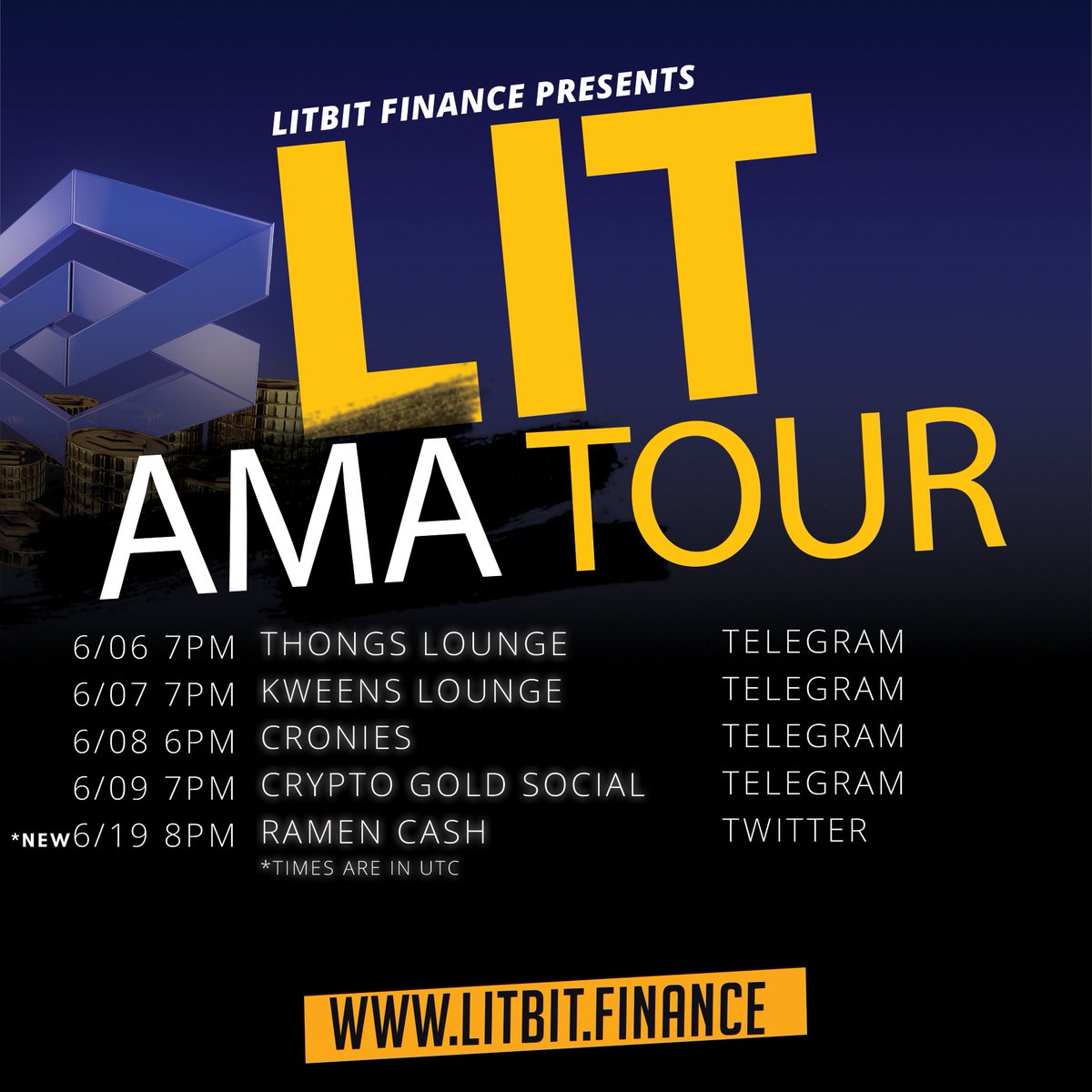 LitbitFinance's tweet photo. Lets Go 🚀
Another #AMA added to our #LitTour with @RamenCash for June 19 @ 8pm UTC 🔥
#cryptocurrency #blockchain #askmeanything https://t.co/nQ5dwWLl2H