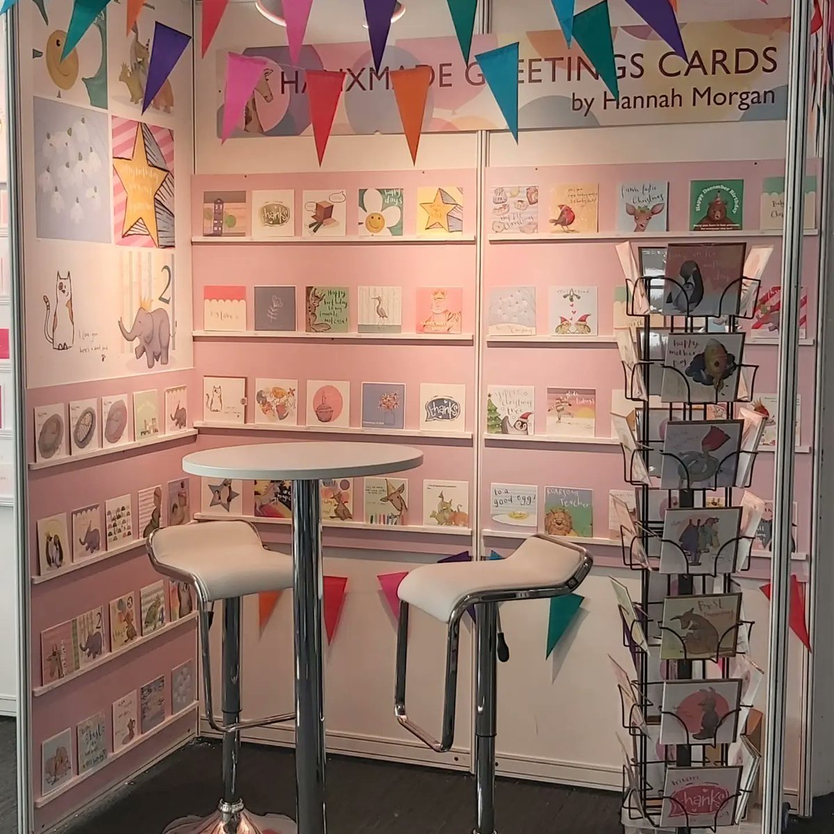 Doing my finest impression of a children's presenter here! All set up suddenly ready to CHAT! Come and find us, we're at stand 720 @pglivelondon from tomorrow 9.30am! #pglive #progressivegreetings #businessdesigncentre