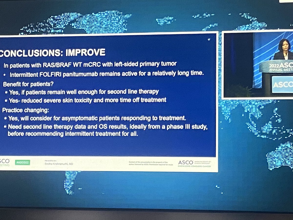 clacardone's tweet photo. Insightful session discussion #IMPROVEstudy @smitha42
@OncoAlert #asco22
Benefit?
- Yes: if pts remain well enough for 2 L
- Yes: less severe skin toxicity, more time off treatment
Practice changing?
- Yes,to consider for asymptomatic pts
- Need 2L data and OS results, from ph3 https://t.co/pNEkshAvm6