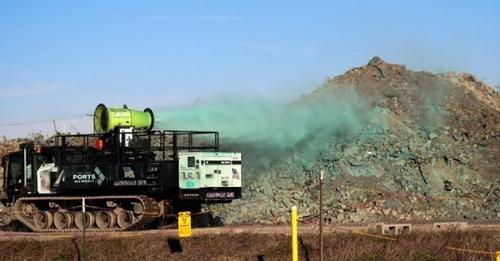 EMcleanup's tweet photo. The tracked Prinoth Panther T16 crawler carrier is a new tool being used at EM's Portsmouth Site as part of its dust-suppression systems at its X-326 process building demolition project. Read about today's #MeetAMachine at https://t.co/PQ6MzDB8Td! https://t.co/Y7NfCy19cD