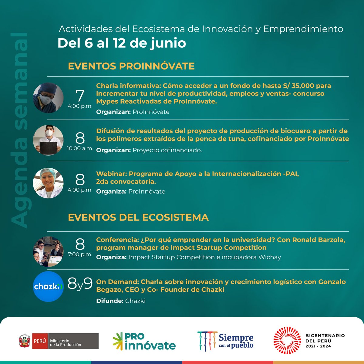📅 ¡Buen inicio de semana!
Te presentamos los eventos más destacados del #EcosistemaDeInnovación.
Revisa la agenda #ProInnóvate y encuentra más información en:
👉bit.ly/EventosProInno…