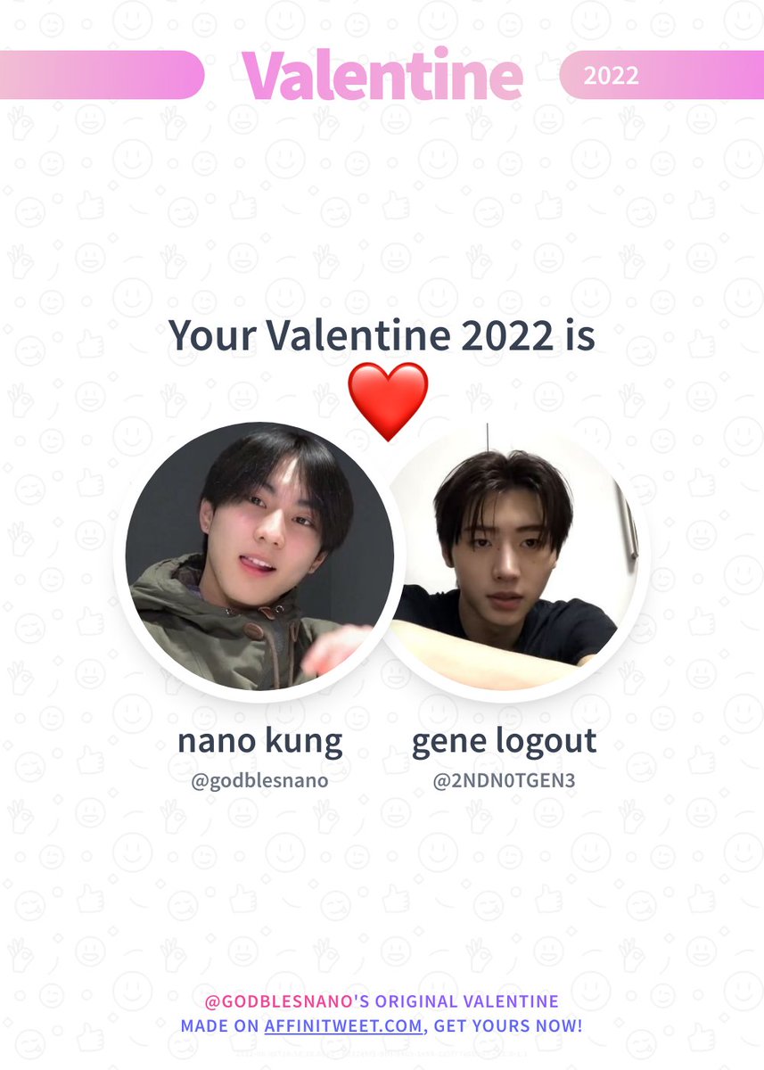 ✨ Valentine 

This year you're mine 2NDN0TGEN3! ❤️
And you, whom will be yours?

➡️ affinitweet.com/valentine