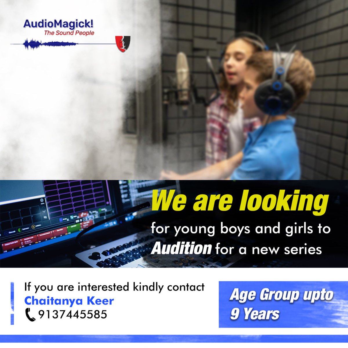rajashrie's tweet photo. Talented Voice Actore Needed!

We are looking for young boys and girls to audition for a new series.
Kindly contact Chaitanya Keer if you are interested

Age group: Up to 9 years. 

+91 9137445585

#AudioMagick #audition #musicproduction #musicproducer #music #producer #beatmaker https://t.co/OKDKQ2bHzi