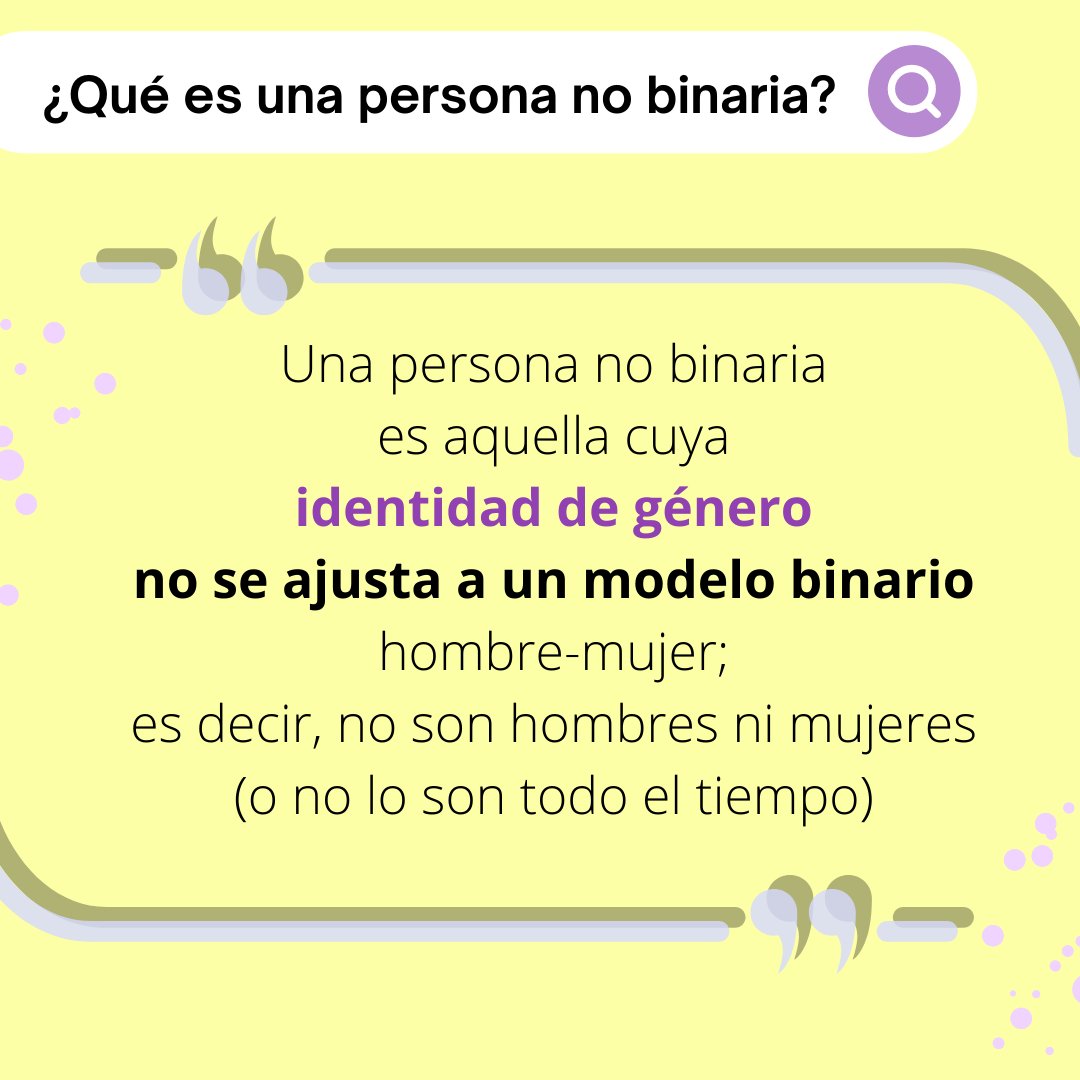 PRISMAciencia's tweet photo. Empecemos por el principio:
🤔❔¿A qué nos referimos cuando hablamos de personas no binarias?

🧑‍🦱Son no binarias todas aquellas personas cuya identidad de género no se ajusta estrictamente a "hombre" ni "mujer". https://t.co/Fy4EkZJrec