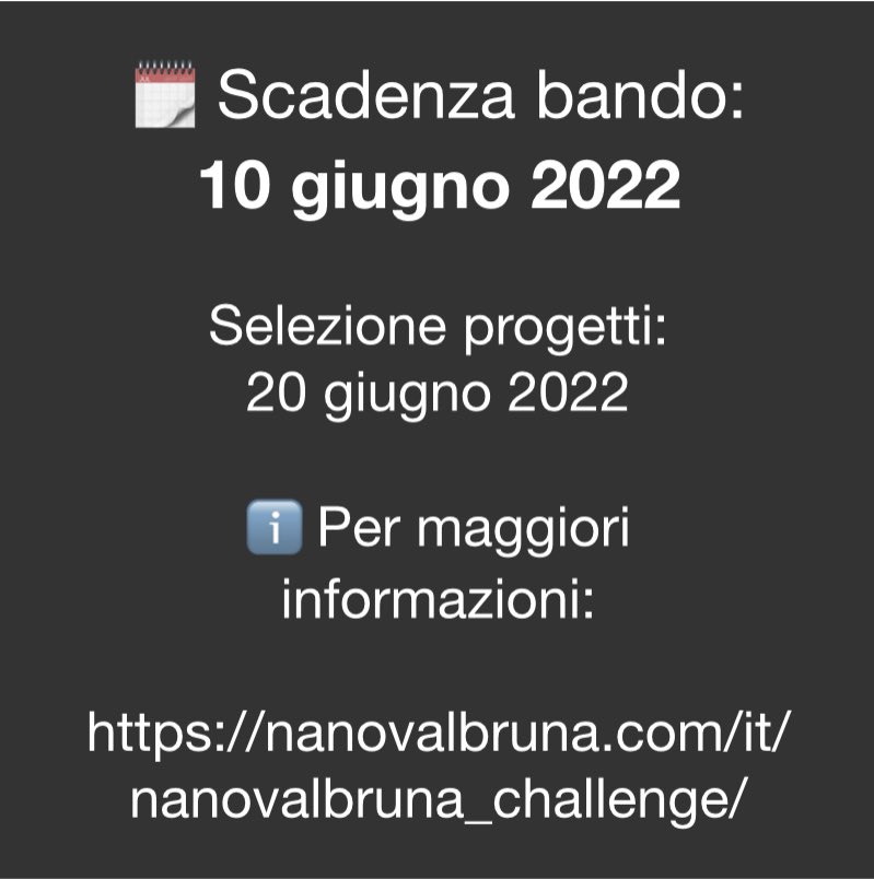 NanoValbruna's tweet photo. 🔜 Ultimi giorni per presentare il tuo progetto al concorso:

 #NanoValbruna #Challenge for #CircularEconomy https://t.co/25gIjJpIy7