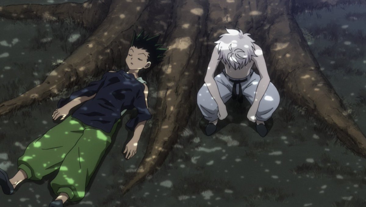 keelooah's tweet photo. killua doing the "processing trauma" pose and gon is flat out in a coma LMAO https://t.co/MS2P5EPgc5