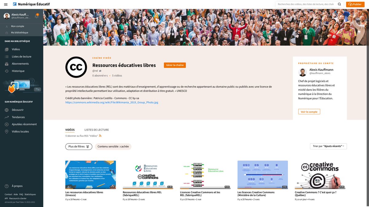 framaka's tweet image. Viens de tester (avec succès) "Portail Tubes" de @appsedufr qui offre aux profs 20 GB de stockage et partage sur des instances du logiciel libre #PeerTube.
Avec une 1ère chaîne test #REL histoire qu'on puisse voir certaines vidéos ailleurs que sur YouTube.
…-numerique-educatif.apps.education.fr/c/rel/videos