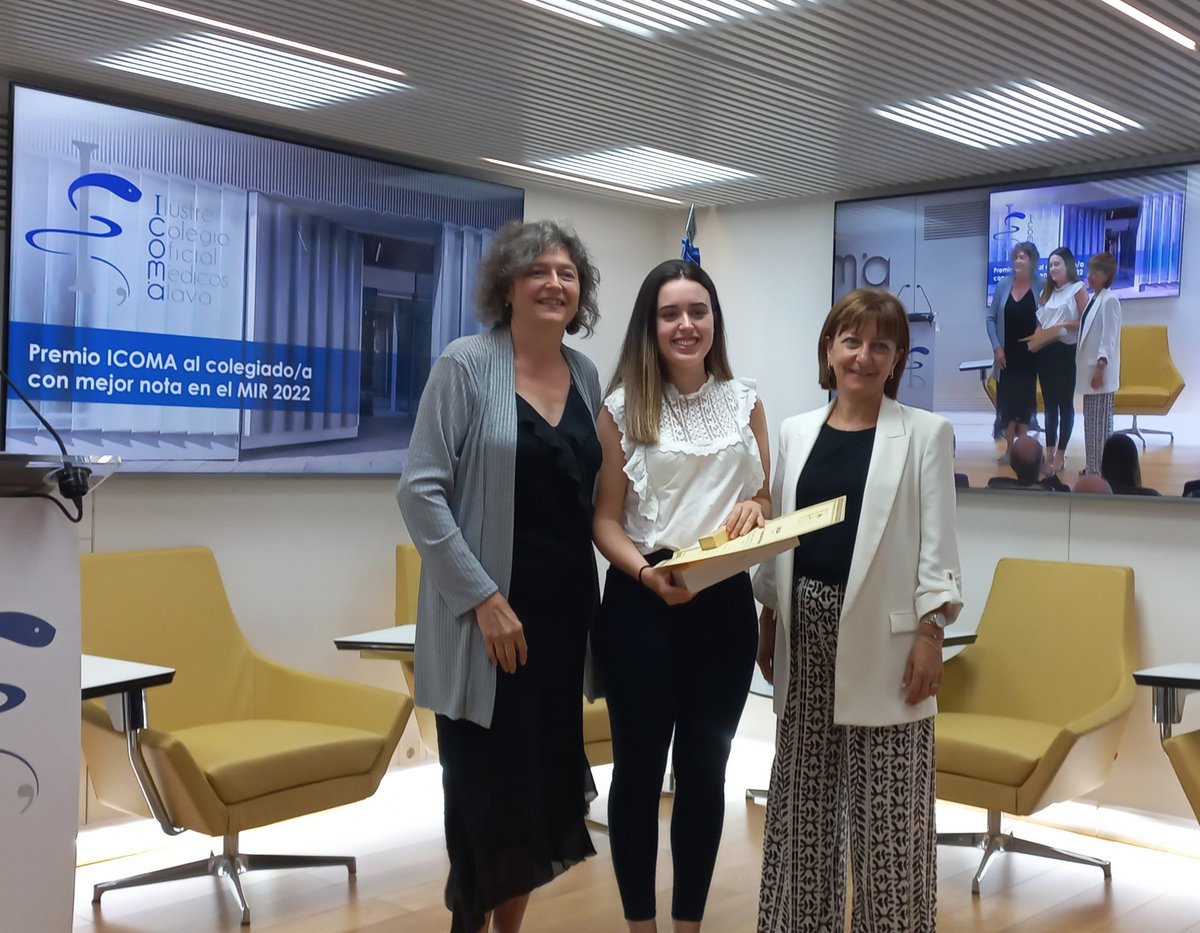 Ilustre Colegio Oficial de Médicos de Araba/Álava (@icomalava) on Twitter photo Y el Premio <a href="/icomalava/">Ilustre Colegio Oficial de Médicos de Araba/Álava</a> al profesional colegiado con mejor resultado en el #MIR 2022 es para .... Dra. Amaia Barrutia
¡¡Enhorabuena!! Y el Premio <a href="/icomalava/">Ilustre Colegio Oficial de Médicos de Araba/Álava</a> al profesional colegiado con mejor resultado en el #MIR 2022 es para .... Dra. Amaia Barrutia
¡¡Enhorabuena!!