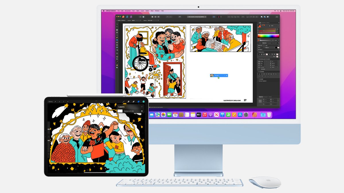 affinitytuts's tweet photo. Use Apple Pencil to draw detailed illustrations on iPad, then use your mouse to drag them right into a presentation you’re putting together on Mac.
#WWDC22 #apple #continuity #affinitypublisher #affinityphoto #affinitydesigner #studiolink #procreate
https://t.co/xw3XbwDDyb https://t.co/GCgNrQK4xl