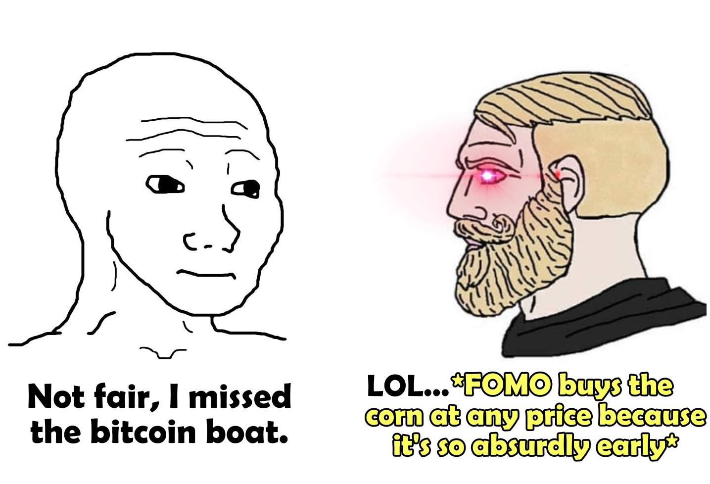 Wojak VS Chad Face Bitcoin - Bitcoin - Sticker