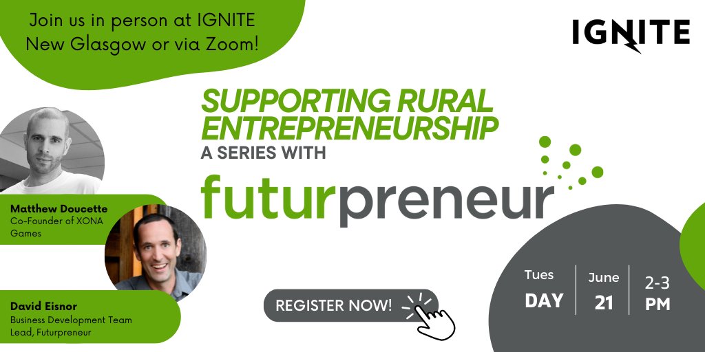 Join us on June 21st at 2PM ADT for the 2nd session of our series with <a href="/Futurpreneur/">Futurpreneur</a>!

Matthew Doucette, co-founder of <a href="/XonaGames/">Xona Games Inc.</a> will give a history of the business and will discuss the opportunities that lie within rural entrepreneurship!

Register here: bit.ly/futurpreneur-i…
