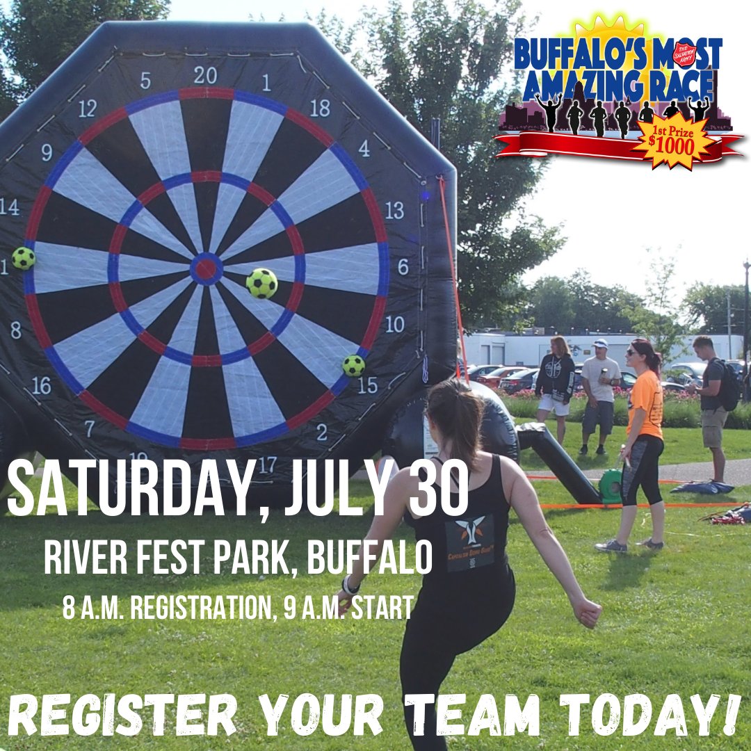 SalArmyBuffalo's tweet photo. The Salvation Army’s Buffalo’s Most Amazing Race is Saturday, July 30 at River Fest Park. This race is FILLED with mental, physical, educational, and just plain silly challenges throughout Buffalo. There’s still time to join us – register your team today! https://t.co/wiiJCxkCSU https://t.co/N6BiVcCiOF