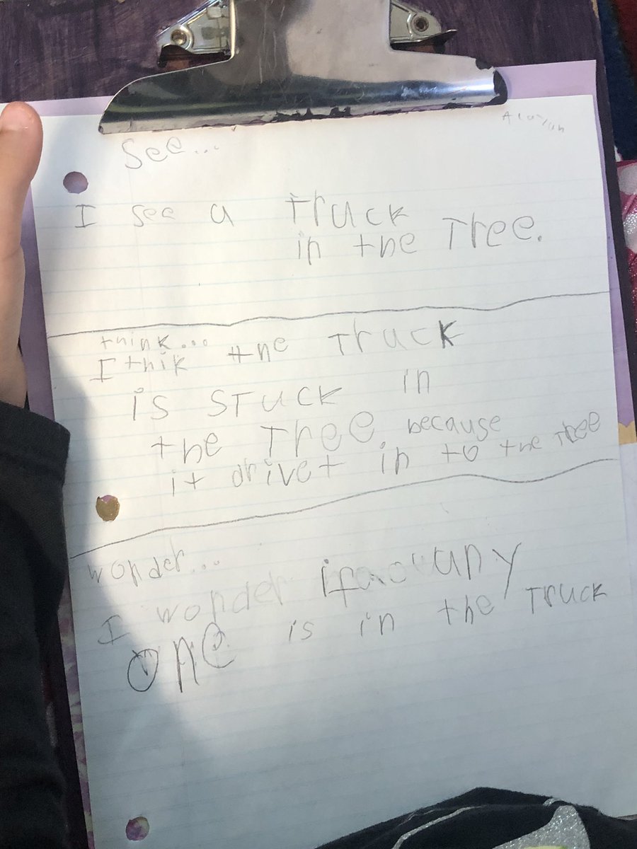 MrsASeymour's tweet photo. This morning we tried out our very first see, think, wonder. Students examined the photo, wrote a sentence in each section and read their sections to an elbow partner. #reading #writing #orallanguage #inferencing #top10tools https://t.co/oLVqUBf6fF
