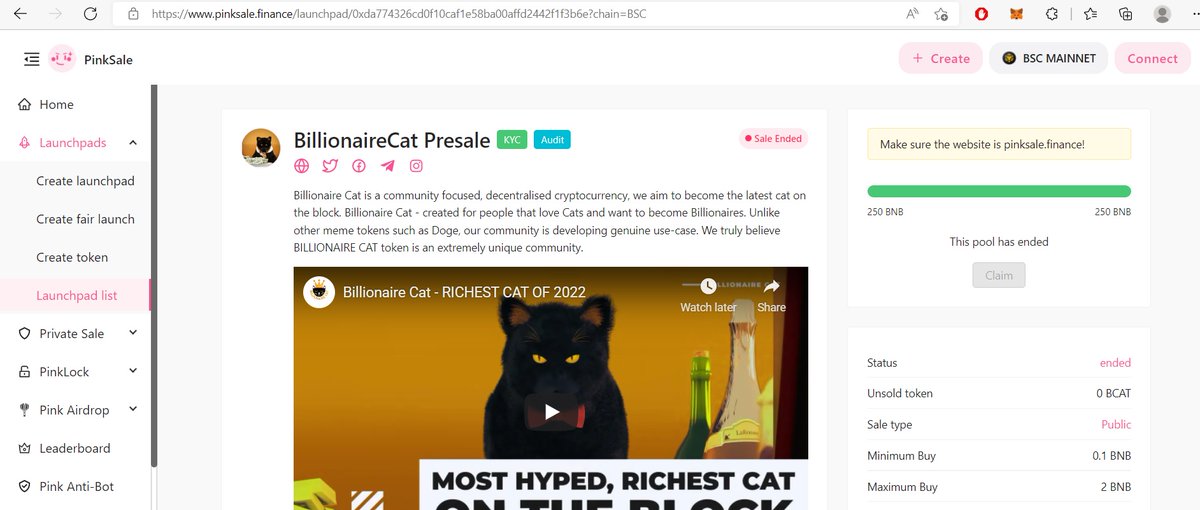 Congratulations to everyone participated in $BCAT presale on <a href="/pinkecosystem/">PinkSale (Pink Ecosystem)</a>.

Presale just filled in 3 Seconds.

<a href="/BillionaireCATT/">Billionaire Cat</a> to the moon 

Launch: 7th June 2022 at 05:00 PM UTC

#Billionairecat #BCAT #BNB #BNBChain #BSC #1000X