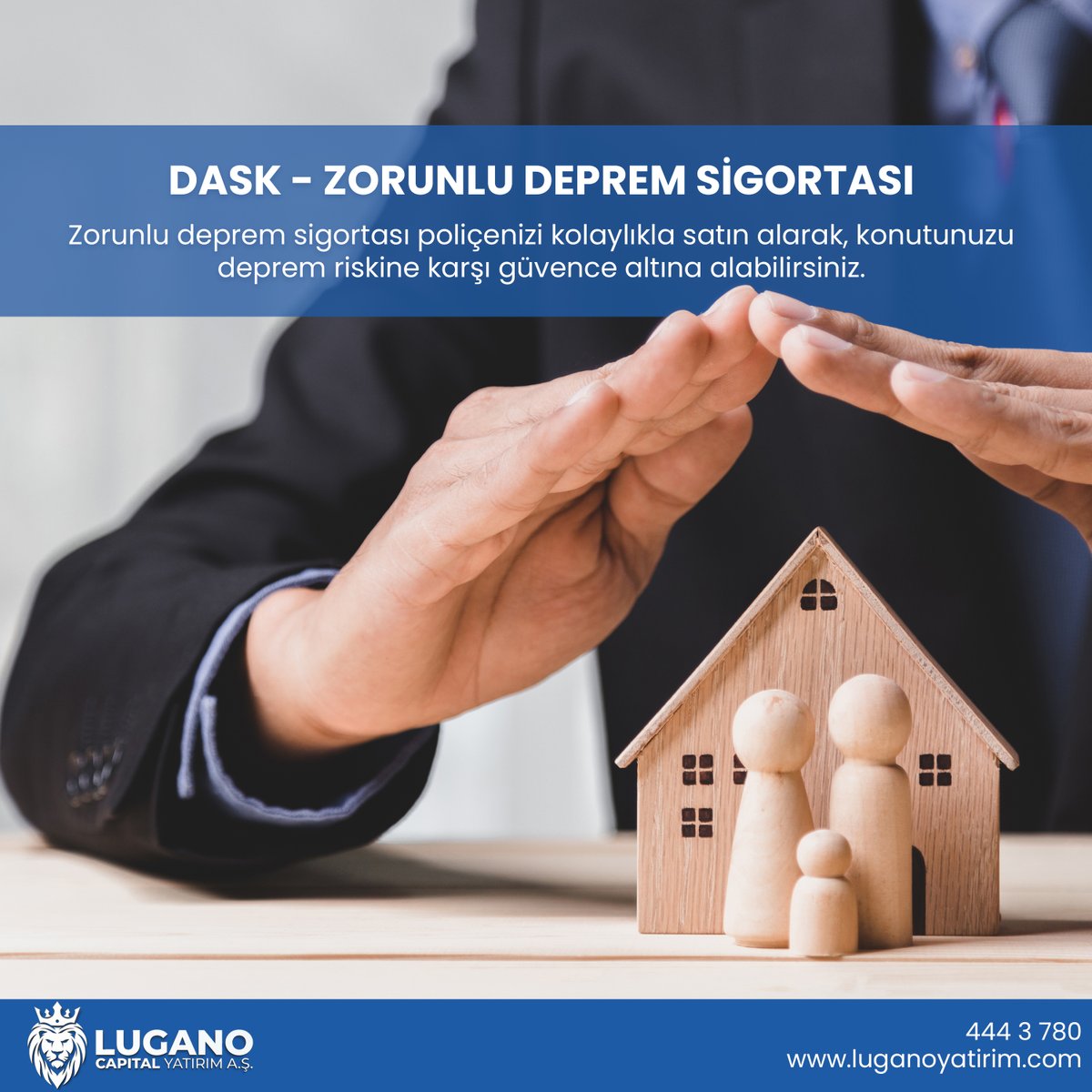 Zorunlu deprem sigortası poliçenizi kolaylıkla satın alarak, konutunuzu deprem riskine karşı güvence altına alabilirsiniz.

Bize Ulaşın:
444 37 80
info@luganoyatirim.com
luganoyatirim.com

#deprem  #sigorta #dask #lugano